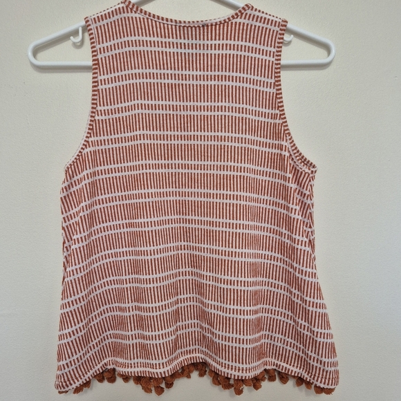 W5 Women’s Bohemian Orange White Striped Sleeveless Top with Tassel Hem – Size M - Picture 4 of 4